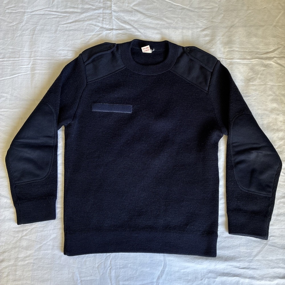 VTG 80s French Gilles Military Sweater Men's Small Wool Shoulder Elbow Patches